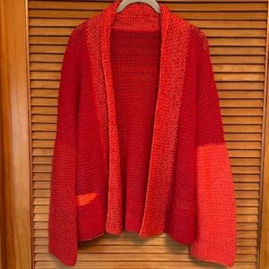 DANIELA GREGIS COTTON/LINEN OPEN WEAVE BLOCK PRINT CARDIGAN O/S